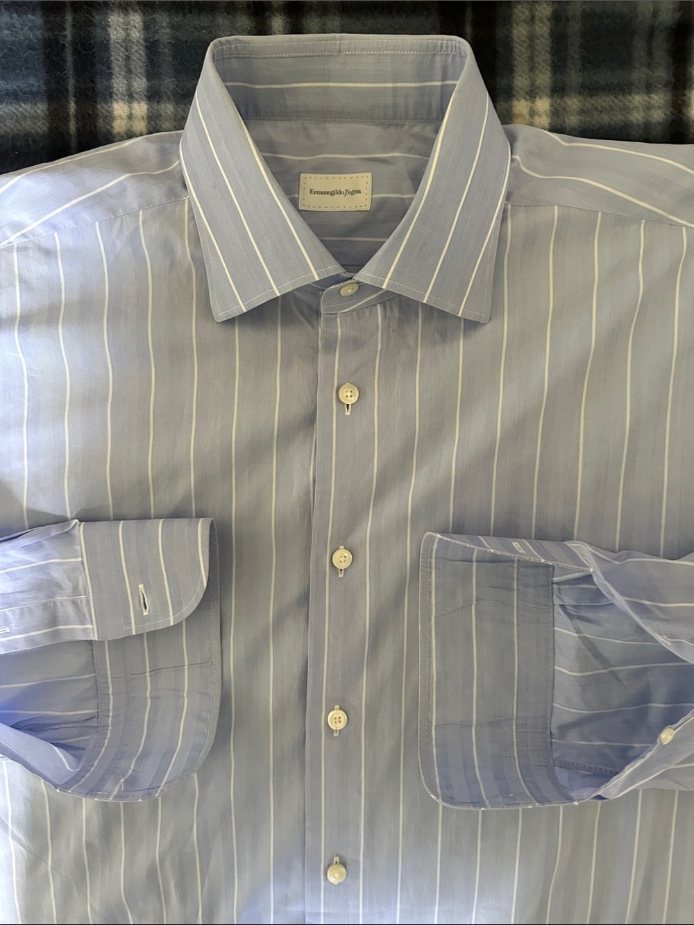 Ermenegildo Zegna Multicolor Light Blue White Striped Men’s Dress Shirt Size 17
